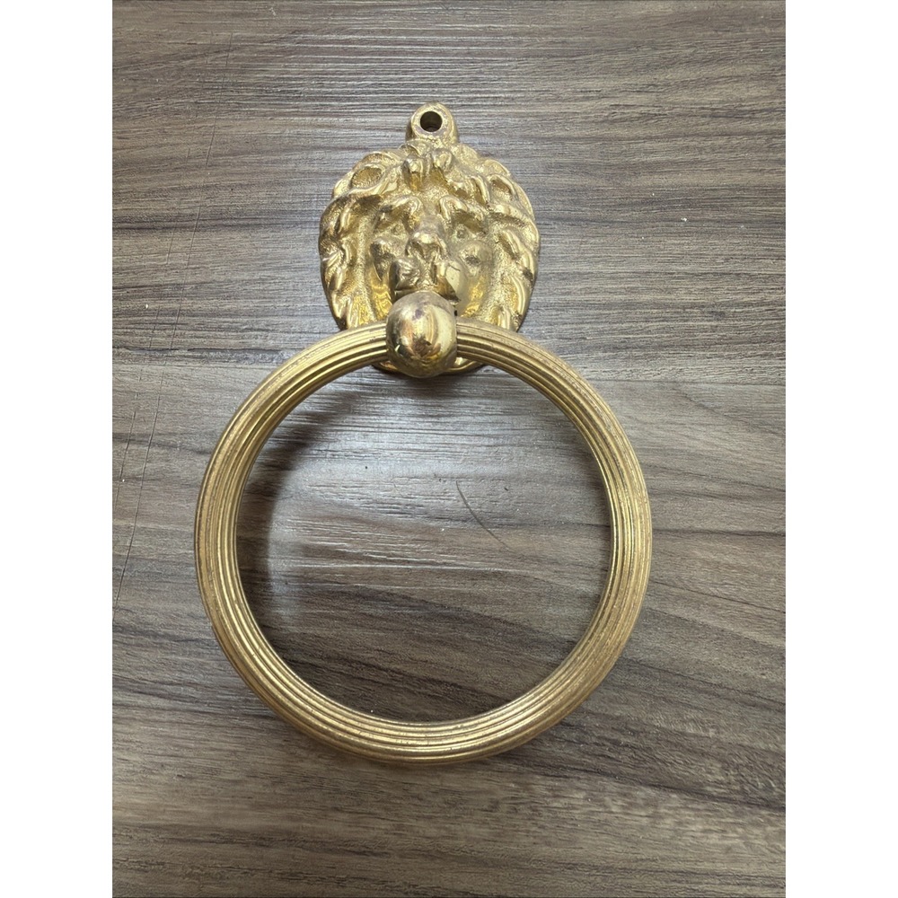 Vtg Brass Lion Head Towel Ring-Wall Mount Bathroom Decor Style Door Knocker P-O